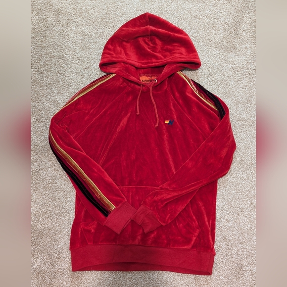RARE Aviator Nation red velour pullover hoodie - Picture 1 of 6